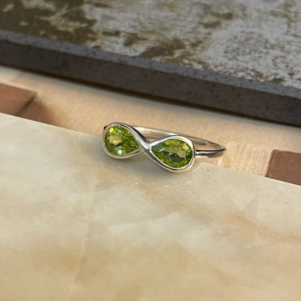 925 Sterling Silver Infinity peridot Ring, “VIBES” US: 7 & 8 - Picture 7 of 10